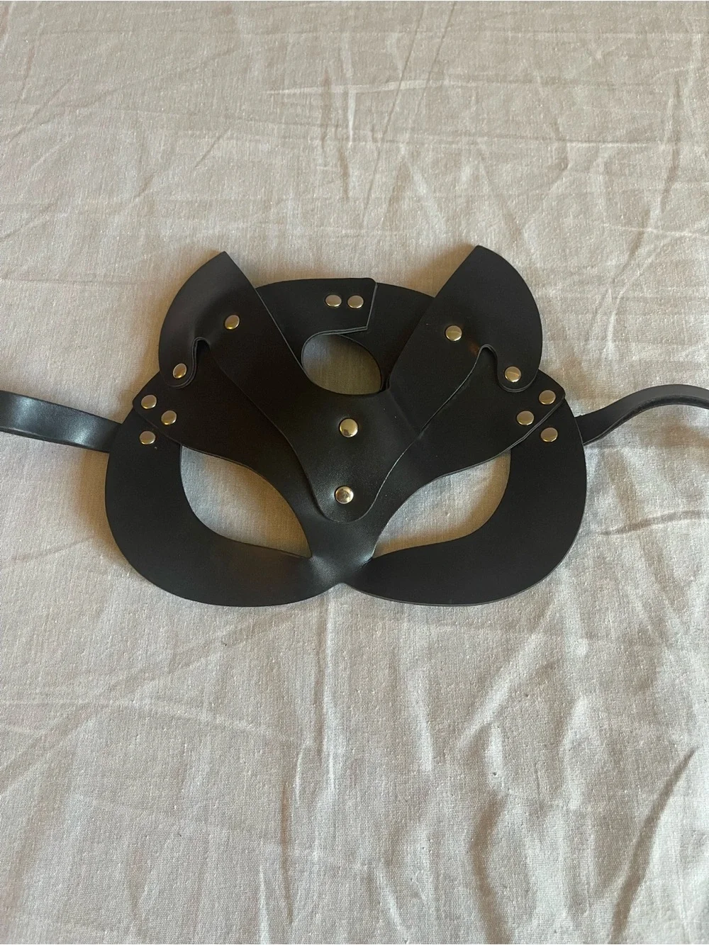 Black Faux Leather Cat-Eye Mask with Gold Stud Accents